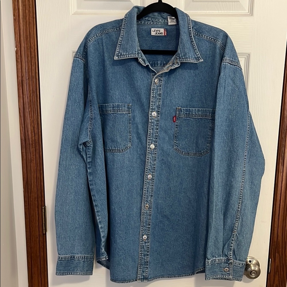 Levi’s Jeans Blue Denim Silver Metal Button Down Shirt Shacket Jacket - Men’s XL